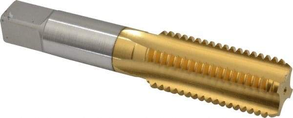 Hertel - M24x3.00 Metric Coarse 6H 4 Flute TiN Finish High Speed Steel Straight Flute Standard Hand Tap - Bottoming, Right Hand Thread, 4-29/32" OAL, 2-7/32" Thread Length, D8 Limit, Oversize - Americas Industrial Supply