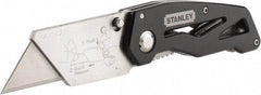 Stanley - Fixed Folding Utility Knife - 2-7/16" Blade, Silver & Black Aluminum Handle, 1 Blade Included - Americas Industrial Supply