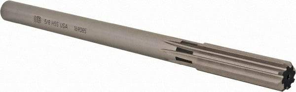 Union Butterfield - 5/8" High Speed Steel 8 Flute Chucking Reamer - Straight Flute, 9/16" Straight Shank, 2-1/4" Flute Length, 9" OAL - Americas Industrial Supply