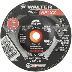 WALTER Surface Technologies - 20 Grit, 5" Wheel Diam, 1/4" Wheel Thickness, Type 27 Depressed Center Wheel - Aluminum Oxide, Resinoid Bond, 12,200 Max RPM - Americas Industrial Supply