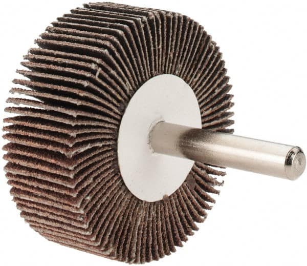 Value Collection - 2" Diam x 3/4" Face Width, Medium Aluminum Oxide Coated Mounted Flap Wheel - 1/4" Shank Mount, 80 Grit, 25,000 Max RPM - Americas Industrial Supply
