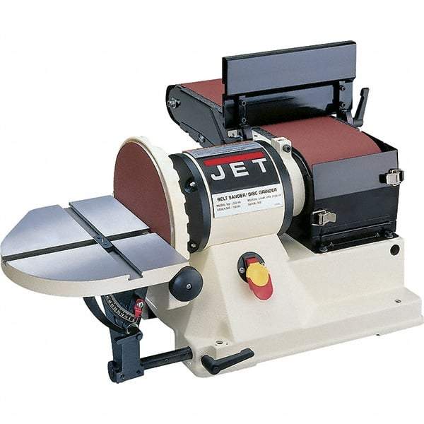 Jet - 48 Inch Long x 6 Inch Wide Belt, 9 Inch Diameter, Horizontal and Vertical Combination Sanding Machine - 2,258 Ft./min Belt Speed, 3/4 HP, Single Phase - Americas Industrial Supply