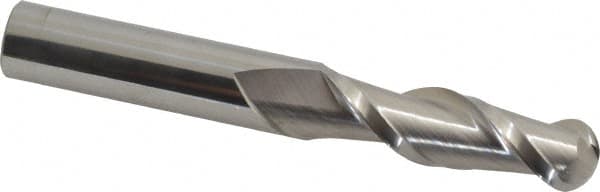 Accupro - 5/8" Diam, 2-1/8" LOC, 2 Flute Solid Carbide Ball End Mill - Uncoated, Single End, 4-5/8" OAL, 5/8" Shank Diam, Spiral Flute - Americas Industrial Supply