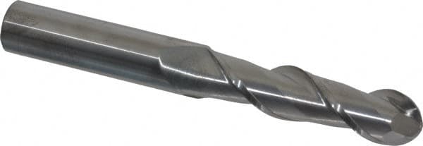 Accupro - 3/4" Diam, 3" LOC, 2 Flute Solid Carbide Ball End Mill - Uncoated, Single End, 6" OAL, 3/4" Shank Diam, Spiral Flute - Americas Industrial Supply