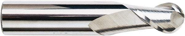 Accupro - 7/8" Diam, 1-3/4" LOC, 2 Flute Solid Carbide Ball End Mill - Uncoated, Single End, 4" OAL, 7/8" Shank Diam, Spiral Flute - Americas Industrial Supply
