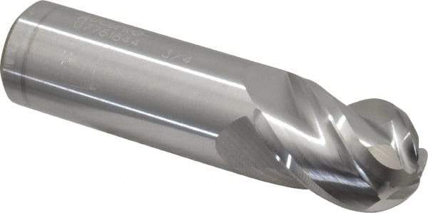 Accupro - 3/4" Diam, 1" LOC, 4 Flute Solid Carbide Ball End Mill - Uncoated, Single End, 3" OAL, 3/4" Shank Diam, Spiral Flute - Americas Industrial Supply