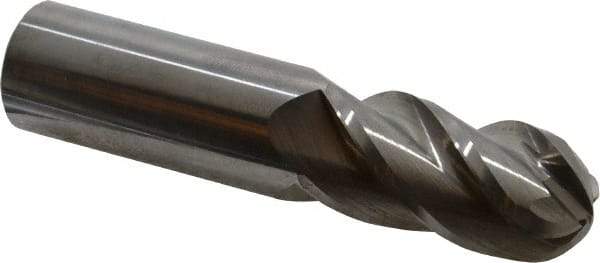 Accupro - 7/8" Diam, 1-3/4" LOC, 4 Flute Solid Carbide Ball End Mill - Uncoated, Single End, 4" OAL, 7/8" Shank Diam, Spiral Flute - Americas Industrial Supply