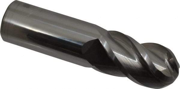 Accupro - 1" Diam, 1-3/4" LOC, 4 Flute Solid Carbide Ball End Mill - Uncoated, Single End, 4" OAL, 1" Shank Diam, Spiral Flute - Americas Industrial Supply