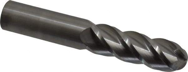 Accupro - 1" Diam, 3" LOC, 4 Flute Solid Carbide Ball End Mill - Uncoated, Single End, 6" OAL, 1" Shank Diam, Spiral Flute - Americas Industrial Supply