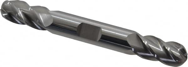 Accupro - 1/2" Diam, 1" LOC, 4 Flute Solid Carbide Ball End Mill - Uncoated, Double End, 4" OAL, 1/2" Shank Diam, Spiral Flute - Americas Industrial Supply