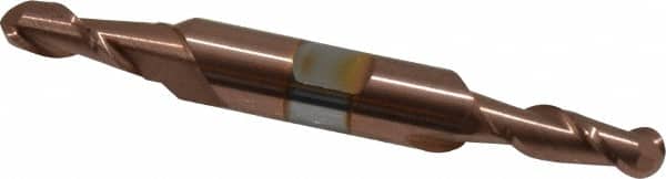 Accupro - 1/4" Diam, 5/8" LOC, 2 Flute Solid Carbide Ball End Mill - TiCN Finish, Double End, 3" OAL, 3/8" Shank Diam, Spiral Flute - Americas Industrial Supply