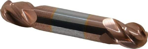 Accupro - 1/2" Diam, 5/8" LOC, 4 Flute Solid Carbide Ball End Mill - TiCN Finish, Double End, 3" OAL, 1/2" Shank Diam, Spiral Flute - Americas Industrial Supply