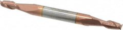Accupro - 9/64", 5/16" LOC, 3/16" Shank Diam, 2" OAL, 2 Flute, Solid Carbide Square End Mill - Double End, TiCN Finish, Spiral Flute, 40° Helix, Centercutting, Right Hand Cut, Right Hand Flute - Americas Industrial Supply