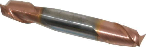 Accupro - 3/8", 1/2" LOC, 3/8" Shank Diam, 2-1/2" OAL, 2 Flute, Solid Carbide Square End Mill - Double End, TiCN Finish, Spiral Flute, 40° Helix, Centercutting, Right Hand Cut, Right Hand Flute - Americas Industrial Supply