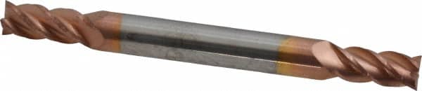 Accupro - 7/32", 7/16" LOC, 1/4" Shank Diam, 2-1/2" OAL, 4 Flute, Solid Carbide Square End Mill - Double End, TiCN Finish, Spiral Flute, 40° Helix, Centercutting, Right Hand Cut, Right Hand Flute - Americas Industrial Supply