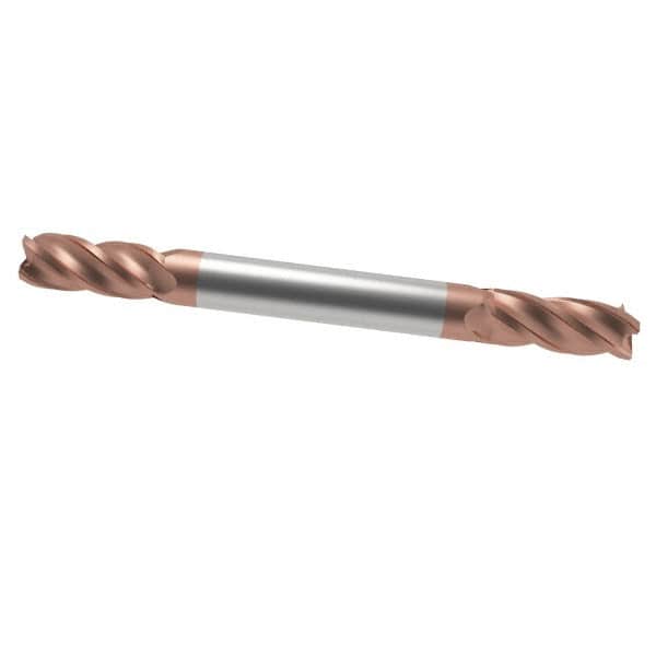 Accupro - 15/64", 1/2" LOC, 1/4" Shank Diam, 2-1/2" OAL, 4 Flute, Solid Carbide Square End Mill - Double End, TiCN Finish, Spiral Flute, 40° Helix, Centercutting, Right Hand Cut, Right Hand Flute - Americas Industrial Supply