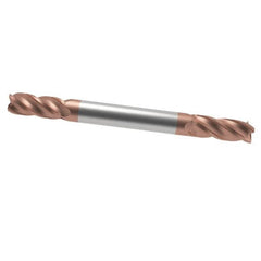 Accupro - 15/64", 1/2" LOC, 1/4" Shank Diam, 2-1/2" OAL, 4 Flute, Solid Carbide Square End Mill - Double End, TiCN Finish, Spiral Flute, 40° Helix, Centercutting, Right Hand Cut, Right Hand Flute - Americas Industrial Supply
