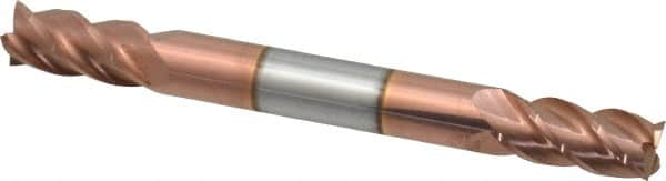 Accupro - 1/4", 1/2" LOC, 1/4" Shank Diam, 2-1/2" OAL, 4 Flute, Solid Carbide Square End Mill - Double End, TiCN Finish, Spiral Flute, 40° Helix, Centercutting, Right Hand Cut, Right Hand Flute - Americas Industrial Supply