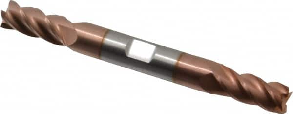 Accupro - 11/32", 3/4" LOC, 3/8" Shank Diam, 3-1/2" OAL, 4 Flute, Solid Carbide Square End Mill - Double End, TiCN Finish, Spiral Flute, 40° Helix, Centercutting, Right Hand Cut, Right Hand Flute - Americas Industrial Supply