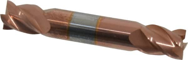 Accupro - 7/16", 9/16" LOC, 7/16" Shank Diam, 2-3/4" OAL, 4 Flute, Solid Carbide Square End Mill - Double End, TiCN Finish, Spiral Flute, 40° Helix, Centercutting, Right Hand Cut, Right Hand Flute - Americas Industrial Supply