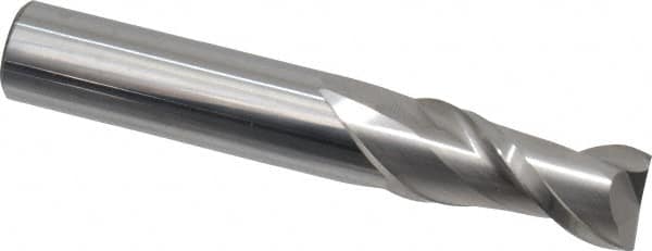 Accupro - 9/16", 1-1/4" LOC, 9/16" Shank Diam, 3-1/2" OAL, 2 Flute, Solid Carbide Square End Mill - Single End, Uncoated, Spiral Flute, 40° Helix, Centercutting, Right Hand Cut, Right Hand Flute - Americas Industrial Supply