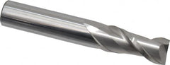 Accupro - 9/16", 1-1/4" LOC, 9/16" Shank Diam, 3-1/2" OAL, 2 Flute, Solid Carbide Square End Mill - Single End, Uncoated, Spiral Flute, 40° Helix, Centercutting, Right Hand Cut, Right Hand Flute - Americas Industrial Supply