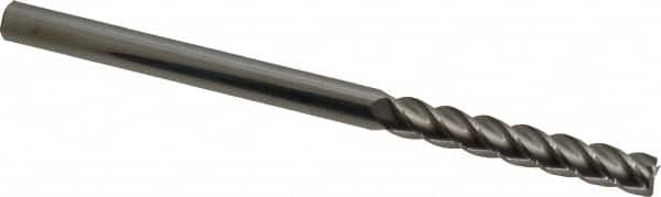 Accupro - 1/4", 1-1/2" LOC, 1/4" Shank Diam, 4" OAL, 4 Flute, Solid Carbide Square End Mill - Single End, Uncoated, Spiral Flute, 40° Helix, Centercutting, Right Hand Cut, Right Hand Flute - Americas Industrial Supply