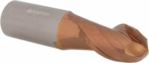 Accupro - 11/16" Diam, 1" LOC, 2 Flute Solid Carbide Ball End Mill - TiCN Finish, Single End, 3" OAL, 3/4" Shank Diam, Spiral Flute - Americas Industrial Supply