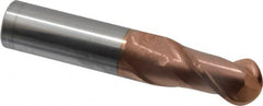 Accupro - 11/16" Diam, 1-1/2" LOC, 2 Flute Solid Carbide Ball End Mill - TiCN Finish, Single End, 4" OAL, 3/4" Shank Diam, Spiral Flute - Americas Industrial Supply