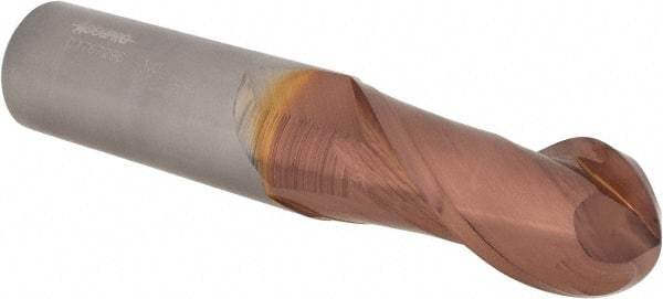 Accupro - 1" Diam, 2-1/4" LOC, 2 Flute Solid Carbide Ball End Mill - TiCN Finish, Single End, 5" OAL, 1" Shank Diam, Spiral Flute - Americas Industrial Supply