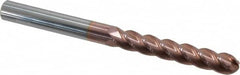 Accupro - 1/2" Diam, 3" LOC, 4 Flute Solid Carbide Ball End Mill - TiCN Finish, Single End, 6" OAL, 1/2" Shank Diam, Spiral Flute - Americas Industrial Supply