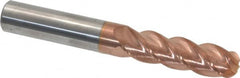 Accupro - 5/8" Diam, 2-1/8" LOC, 4 Flute Solid Carbide Ball End Mill - TiCN Finish, Single End, 4-5/8" OAL, 5/8" Shank Diam, Spiral Flute - Americas Industrial Supply