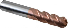 Accupro - 3/4" Diam, 2-1/4" LOC, 4 Flute Solid Carbide Ball End Mill - TiCN Finish, Single End, 5" OAL, 3/4" Shank Diam, Spiral Flute - Americas Industrial Supply