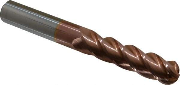 Accupro - 3/4" Diam, 3" LOC, 4 Flute Solid Carbide Ball End Mill - TiCN Finish, Single End, 6" OAL, 3/4" Shank Diam, Spiral Flute - Americas Industrial Supply