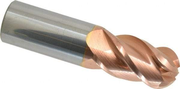 Accupro - 1" Diam, 1-3/4" LOC, 4 Flute Solid Carbide Ball End Mill - TiCN Finish, Single End, 4" OAL, 1" Shank Diam, Spiral Flute - Americas Industrial Supply