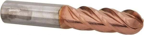 Accupro - 1" Diam, 3" LOC, 4 Flute Solid Carbide Ball End Mill - TiCN Finish, Single End, 6" OAL, 1" Shank Diam, Spiral Flute - Americas Industrial Supply
