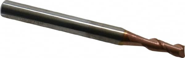 Accupro - 9/64", 3/8" LOC, 3/16" Shank Diam, 2" OAL, 2 Flute, Solid Carbide Square End Mill - Single End, TiCN Finish, Spiral Flute, 40° Helix, Centercutting, Right Hand Cut, Right Hand Flute - Americas Industrial Supply