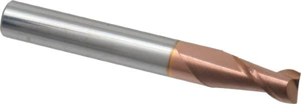 Accupro - 7/32", 3/8" LOC, 1/4" Shank Diam, 2" OAL, 2 Flute, Solid Carbide Square End Mill - Single End, TiCN Finish, Spiral Flute, 40° Helix, Centercutting, Right Hand Cut, Right Hand Flute - Americas Industrial Supply