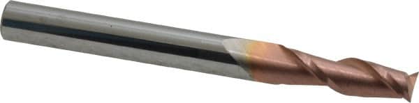 Accupro - 15/64", 3/4" LOC, 1/4" Shank Diam, 2-1/2" OAL, 2 Flute, Solid Carbide Square End Mill - Single End, TiCN Finish, Spiral Flute, 40° Helix, Centercutting, Right Hand Cut, Right Hand Flute - Americas Industrial Supply