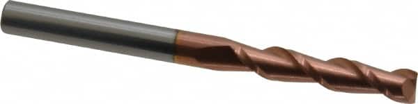 Accupro - 1/4", 1-1/4" LOC, 1/4" Shank Diam, 3" OAL, 2 Flute, Solid Carbide Square End Mill - Single End, TiCN Finish, Spiral Flute, 40° Helix, Centercutting, Right Hand Cut, Right Hand Flute - Americas Industrial Supply