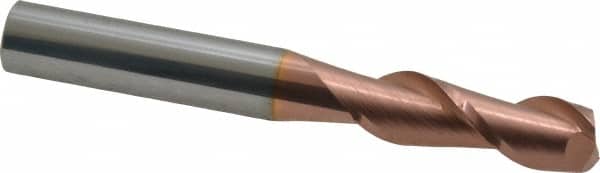 Accupro - 3/8", 1-1/8" LOC, 3/8" Shank Diam, 3" OAL, 2 Flute, Solid Carbide Square End Mill - Single End, TiCN Finish, Spiral Flute, 40° Helix, Centercutting, Right Hand Cut, Right Hand Flute - Americas Industrial Supply