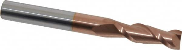 Accupro - 7/16", 1-3/8" LOC, 7/16" Shank Diam, 4" OAL, 2 Flute, Solid Carbide Square End Mill - Single End, TiCN Finish, Spiral Flute, 40° Helix, Centercutting, Right Hand Cut, Right Hand Flute - Americas Industrial Supply