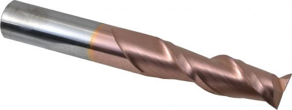 Accupro - 5/8", 2-1/8" LOC, 5/8" Shank Diam, 4-5/8" OAL, 2 Flute, Solid Carbide Square End Mill - Single End, TiCN Finish, Spiral Flute, 40° Helix, Centercutting, Right Hand Cut, Right Hand Flute - Americas Industrial Supply