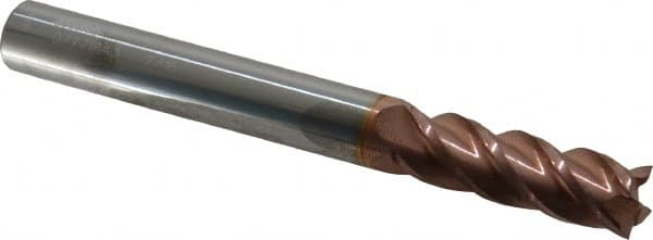 Accupro - 7/16", 1-3/8" LOC, 7/16" Shank Diam, 4" OAL, 4 Flute, Solid Carbide Square End Mill - Single End, TiCN Finish, Spiral Flute, 40° Helix, Centercutting, Right Hand Cut, Right Hand Flute - Americas Industrial Supply