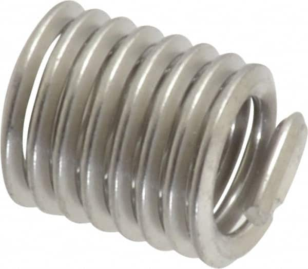 Recoil - 1/4-20 UNC, 1/2" OAL, Free Running Helical Insert - 8 Free Coils, Tanged, Stainless Steel, Bright Finish, 2D Insert Length - Exact Industrial Supply