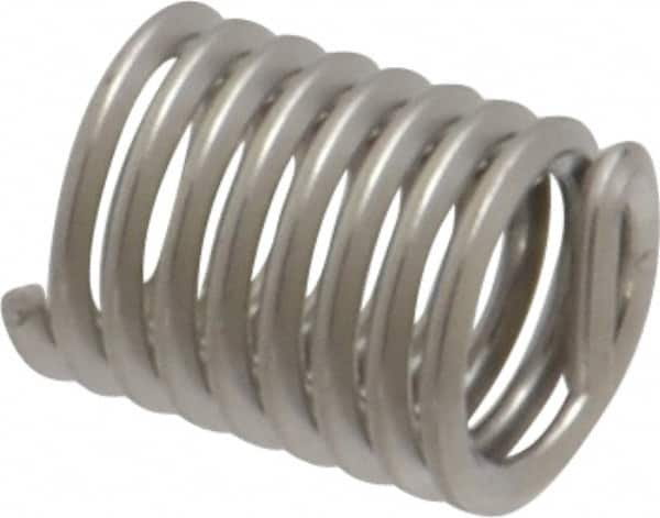 Recoil - #12-24 UNC, 0.432" OAL, Free Running Helical Insert - 8-3/8 Free Coils, Tanged, Stainless Steel, Bright Finish, 2D Insert Length - Americas Industrial Supply