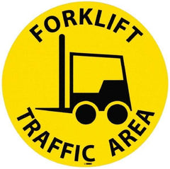 NMC - Forklift Traffic Area, Anti-Skid Pressure-Sensitive Vinyl Floor Sign - Round, Black on Yellow, Adhesive Backed, For Accident Prevention - Americas Industrial Supply