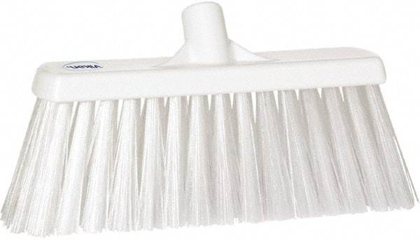 Vikan - 12" Heavy Duty Synthetic Push Broom - 4" Bristle Length, Plastic Block, European Threaded Handle Connection - Americas Industrial Supply