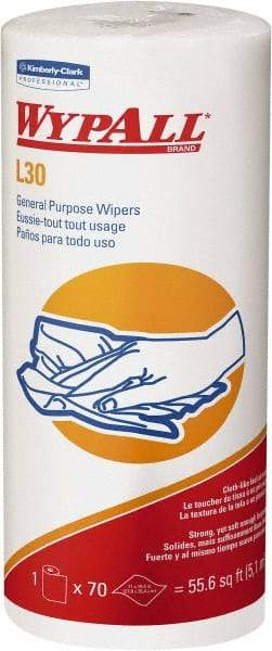 WypAll - L30 Dry General Purpose Wipes - Small Roll, 10-3/8" x 11" Sheet Size, White - Americas Industrial Supply