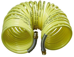 Parker - 3/8" ID, 3/8 Thread, 50' Long, Yellow Nylon Coiled & Self Storing Hose - 225 Max psi, Male Rigid x Male Swivel - Americas Industrial Supply